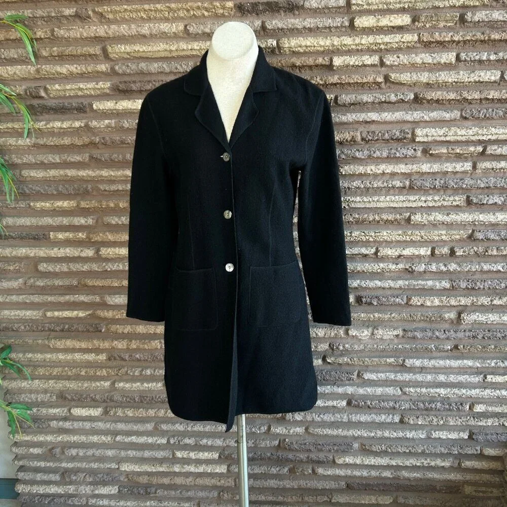 Dean & White Black 100% Boiled Wool Duster Sweater Coat Size Small